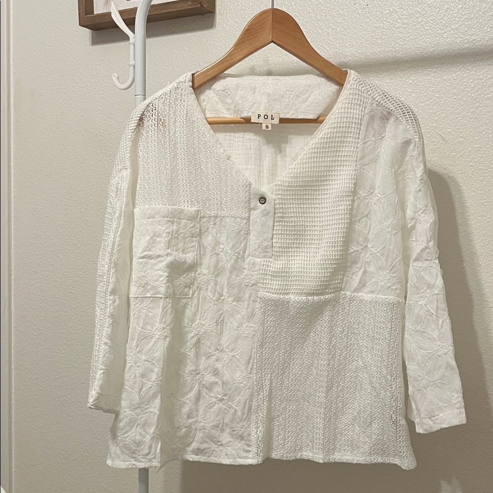 POL White Textured Patchwork Blouse
